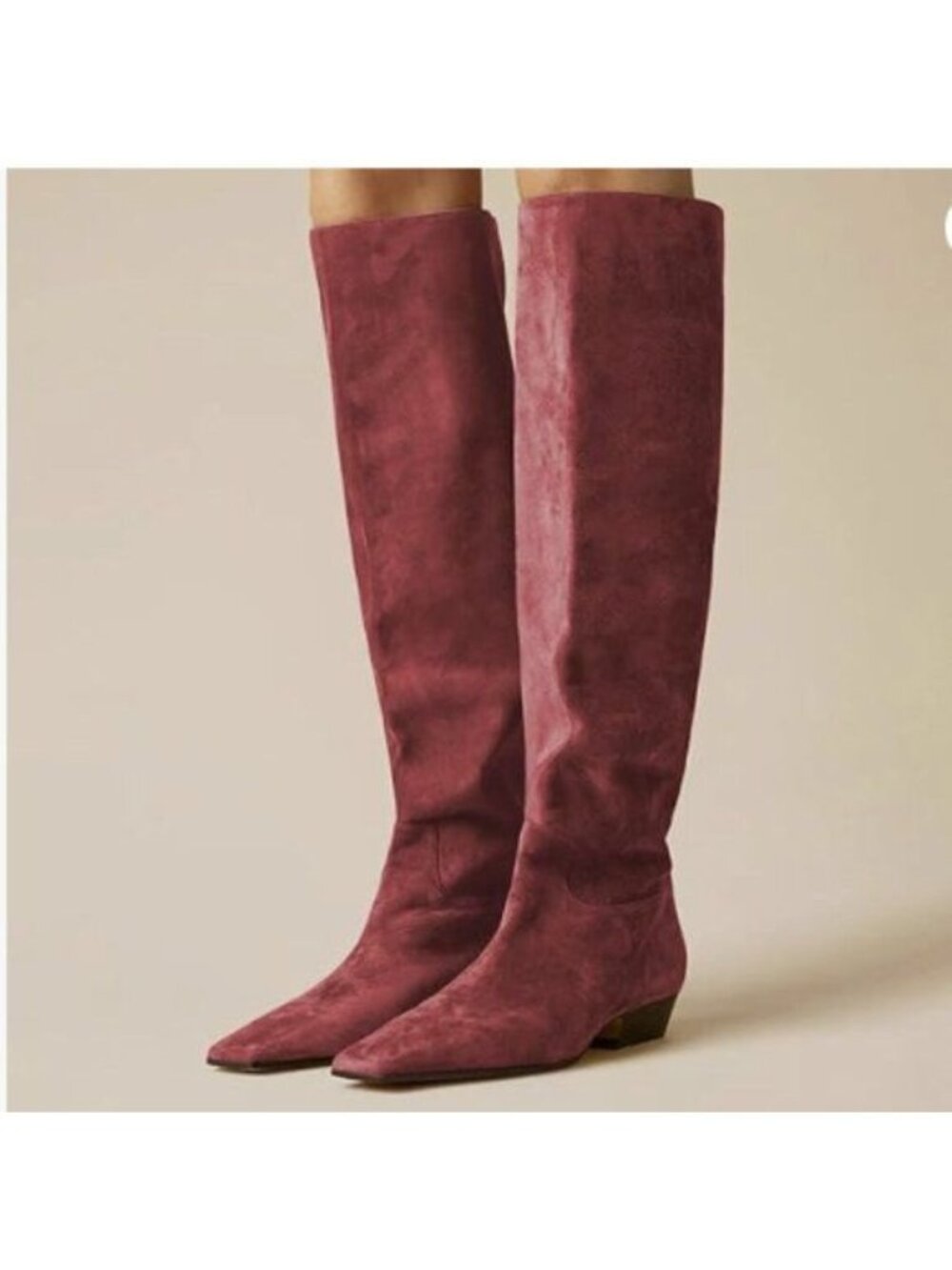 miss left Women Closed Square Toe Knee High Boot Wide Calf Low Chunky Heels Flat